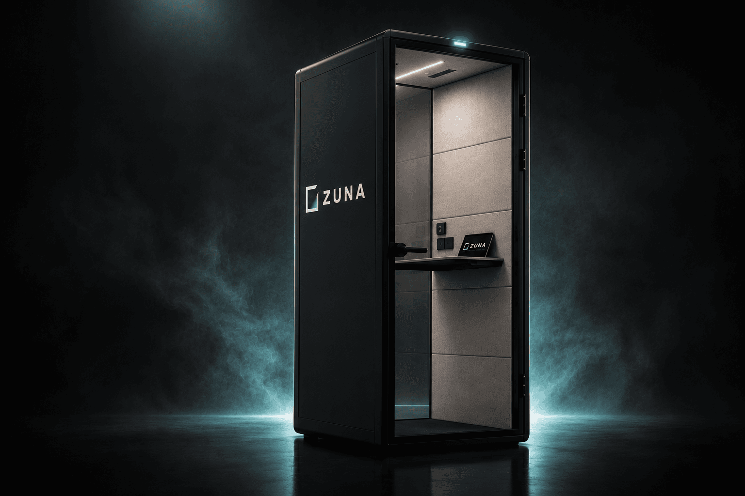 Pod privado de trabajo ZUNA — cabina individual insonorizada con escritorio y WiFi